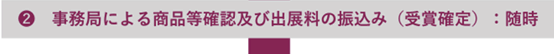 事務局による商品等確認及び出展料の振込みの確認（受賞確定）：随時